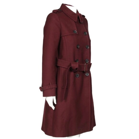 J Crew Coat Women Icon Trench Coat Wool Cashmere Burgundy Double Breast sz 4 381 - Picture 5 of 7